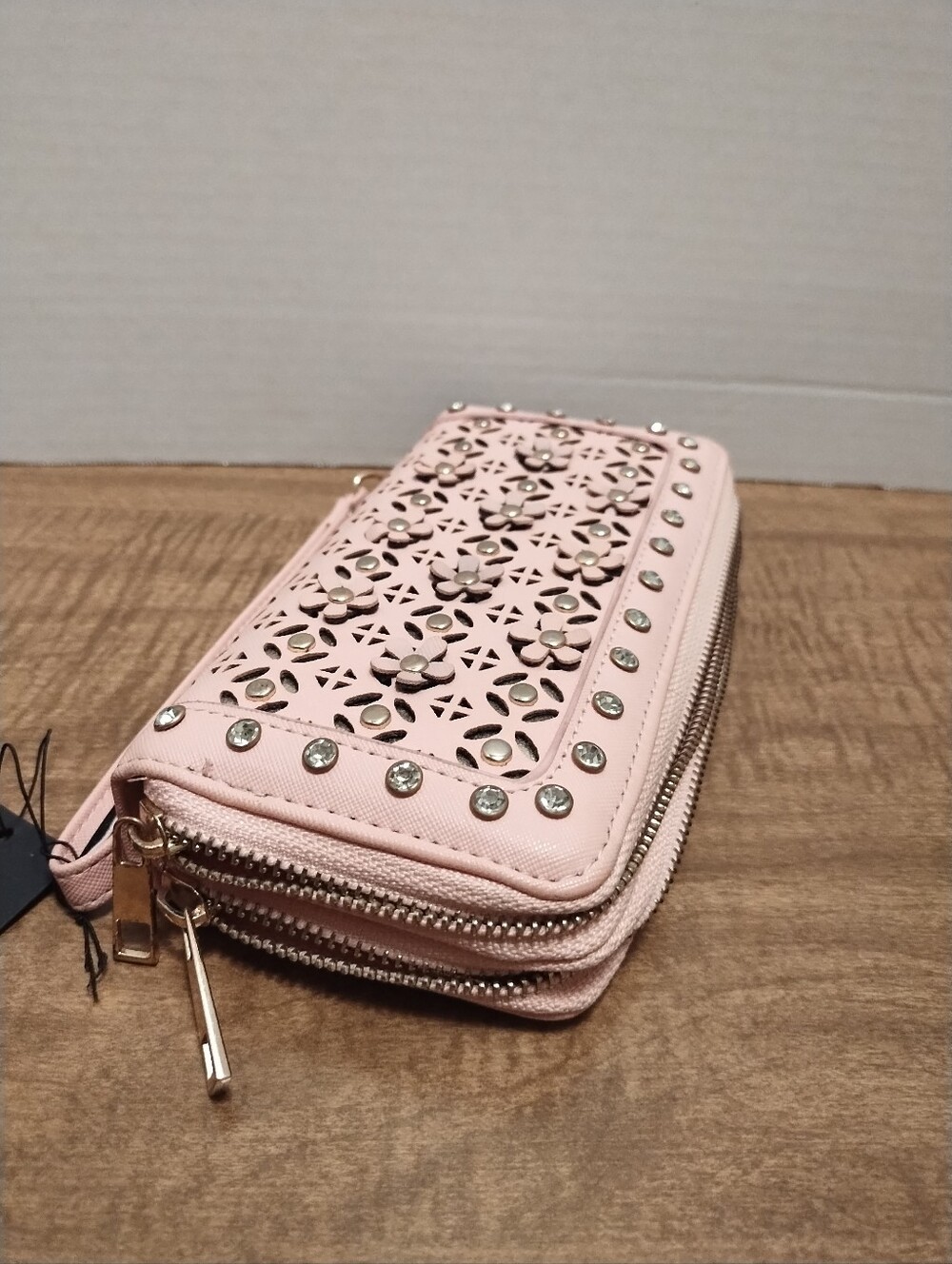 Women's Pink Studded Floral Zip Wallet